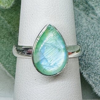 Green Moonstone (Garnierite) Rings - Size 6 Teardrop Pear Sterling Silver