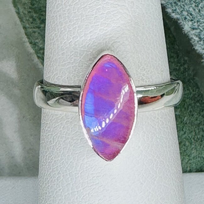 Pink Moonstone Rings - Size 7 Marquise Bezel Set - Sterling Silver