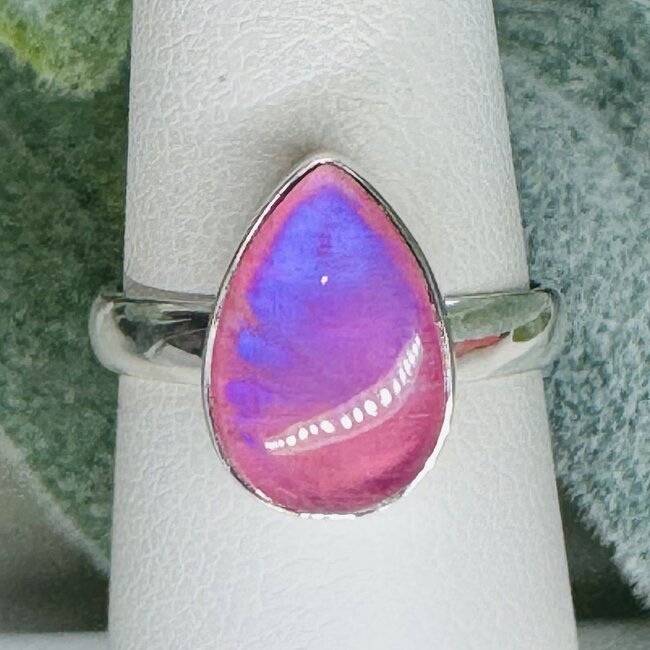Pink Moonstone Rings - Size 6 Teardrop Pear Bezel Set - Sterling Silver