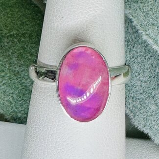 Pink Moonstone Rings - Size 7 Oval Bezel Set - Sterling Silver