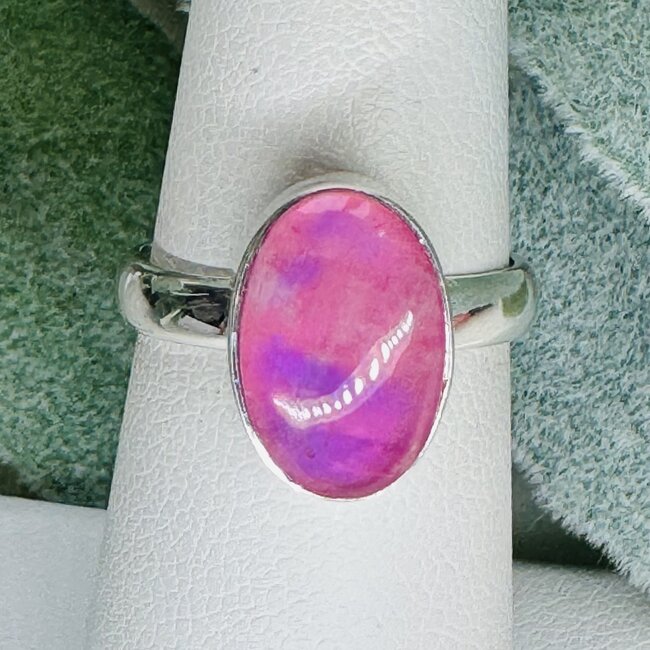 Pink Moonstone Rings - Size 7 Oval Bezel Set - Sterling Silver