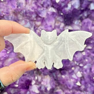 Selenite (Satin Spar Gypsum) Bats Carving Figurine - 2-3"