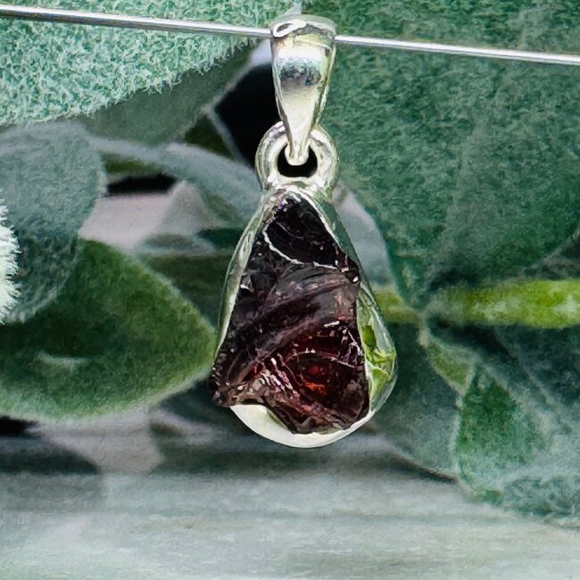 Red Garnet Pendants - Rough Bezel Set - Sterling Silver Raw Natural