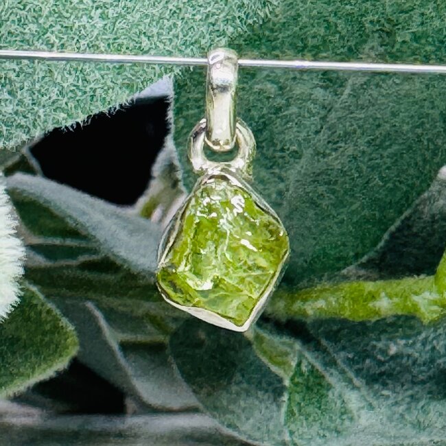 Peridot Pendants - Rough Bezel Set - Sterling Silver Raw Natural