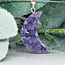 Amethyst Pendants - Druzy Crescent Moon - Silver Plated Rough Raw Natural