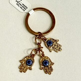 Evil Eye Triple Hamsa Hand Gold Keychain - 3"