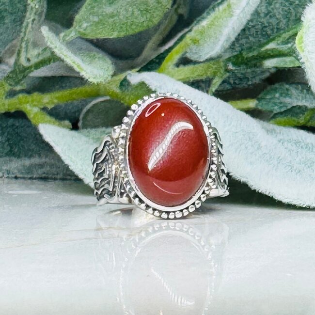 Carnelian Men's Rings - Size 11 Oval Bezel Set Decorative Band - Sterling Silver