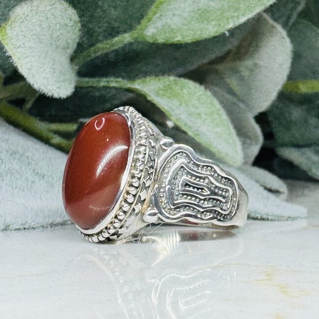 Carnelian Men's Rings - Size 11 Oval Bezel Set Decorative Band - Sterling Silver