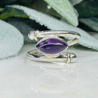 Amethyst Rings - Size 8 Marquise Bezel Set Double Band - Sterling Silver