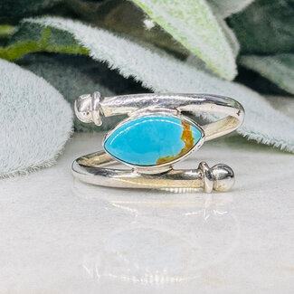 Natural Turquoise Rings - Size 10 Marquise Bezel Set Double Band - Sterling Silver