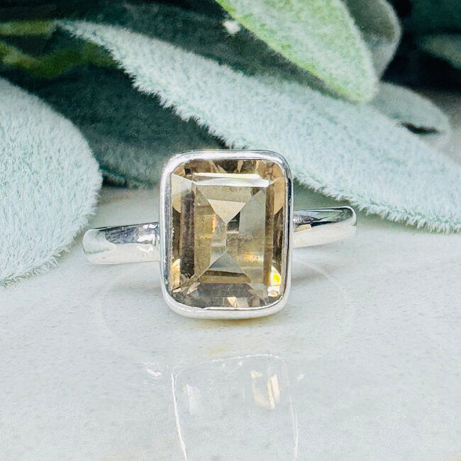 Smoky Smokey Quartz Rings - Size 9.5 Rectangle Faceted Bezel Set - Sterling Silver