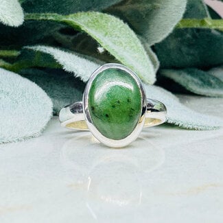 Nephrite Jade Rings  - Size 9 Oval Bezel Set - Sterling Silver