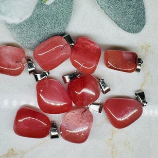 Cherry Quartz Pendants - Tumbled Silver Plated
