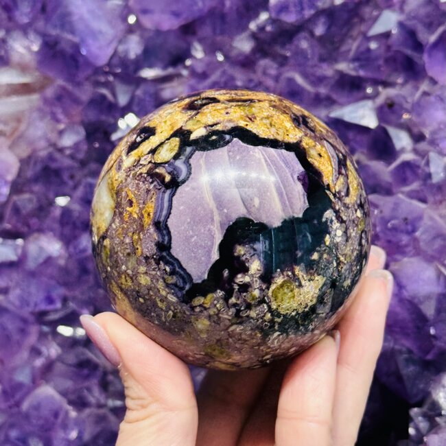 Rainbow Fluorite Palm Root Sphere Orb - 70-75mm