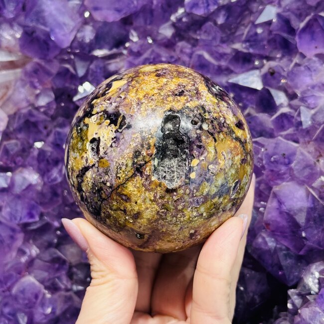 Rainbow Fluorite Palm Root Sphere Orb - 70-75mm