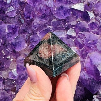 Garnet in Arfvedsonite (Fireworks Stone) Eye Pyramids - Medium 1.5" All Seeing Eye
