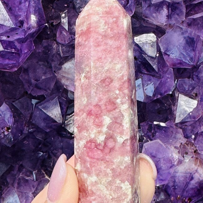 Pink Ruby Red (Rubellite) Tourmaline in Lepidolite (Unicorn Stone) Tower Point Generator - Medium (3-4")