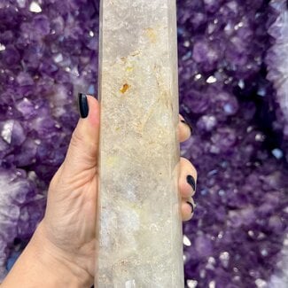 Clear Quartz and Red Hematite with Rainbow Inclusions Tower Point Generator 10"