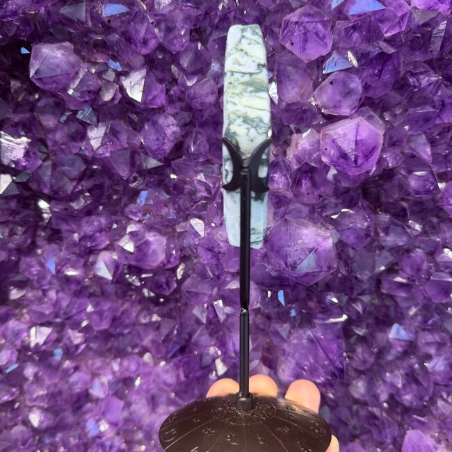 Moss Agate Diamond on Black Zodiac Astrology Stand Pin (6"-7")