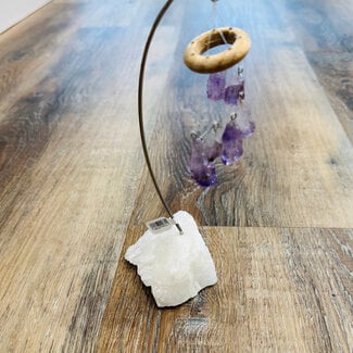 Amethyst Points on Clear Quartz Slab Desk Chime  - 7.5" - Home Decor Rough Raw Natural