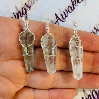 Prasiolite (Green Amethyst) Pendants - Wire Wrapped Faceted Points - Silver Plated