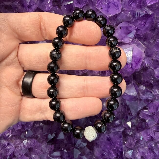 Black Tourmaline w/12mm Russian Phenakite Bead Bracelets - 8mm