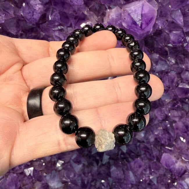 Black Tourmaline w/12mm Russian Phenakite Bead Bracelets - 8mm