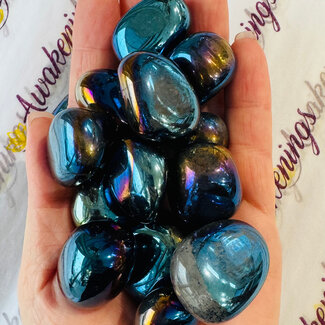 Dark Blue Aqua (Titanium) Aura Clear Quartz - Large Tumbled Smooth (Mermaid Glass)