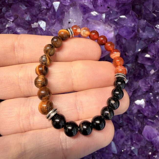 Bullying Shield Bracelets - 6mm - Black Obsidian, Tiger Eye & Carnelian
