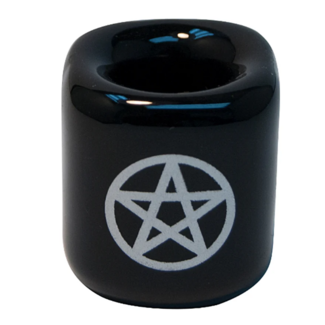 Mini Magic Ritual Candle Holder Black with Silver Pentacle 1" Ceramic - Chime Spell