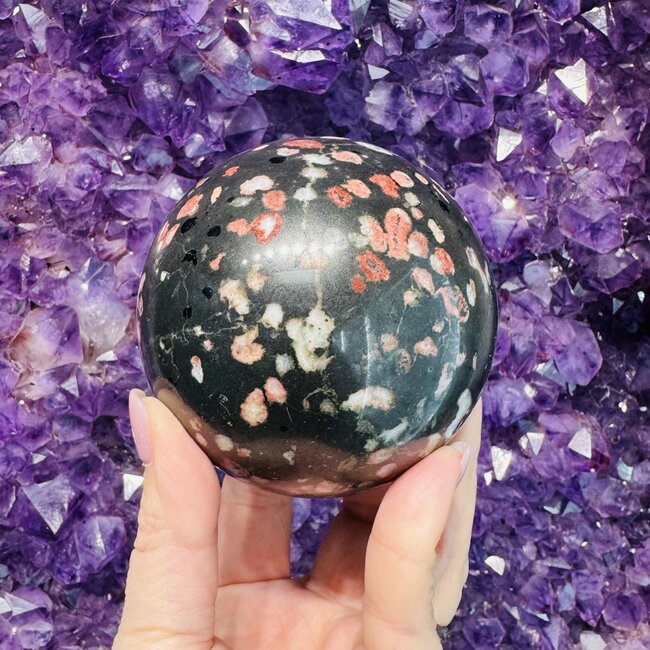 Black Plum Blossom Jade Sphere Orb - 80mm Specimen