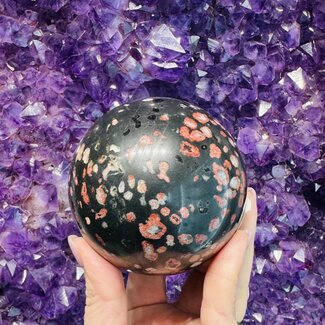 Black Plum Blossom Jade Sphere Orb - 80mm Specimen