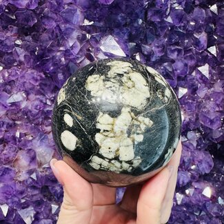 Chrysanthemum (Flower) Stone Sphere Orb -75mm