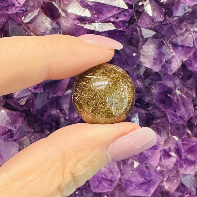 Gold (Golden Rutile Angel Venus Hair) Rutilated Quartz Sphere Orb (AAA Grade) - 15-20mm with Stand