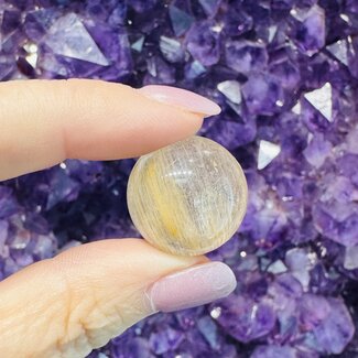 Gold (Golden Rutile Angel Venus Hair) Rutilated Quartz Sphere Orb (AAA Grade) 20-25mm - with Stand