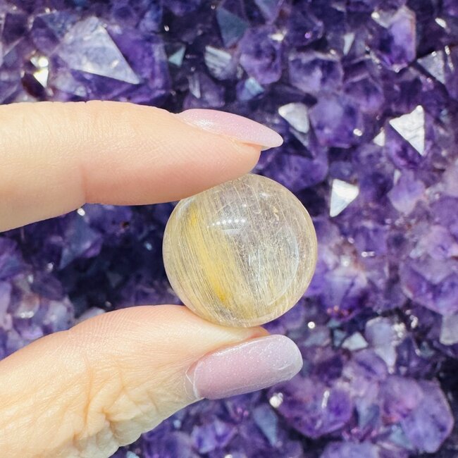 Gold (Golden Rutile Angel Venus Hair) Rutilated Quartz Sphere Orb (AAA Grade) 20-25mm - with Stand