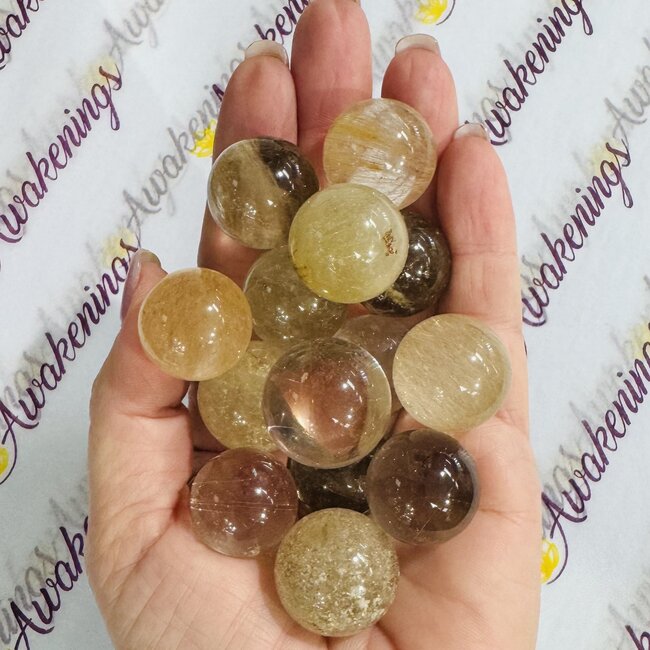 Gold (Golden Rutile Angel Venus Hair) Rutilated Quartz Sphere Orb (AAA Grade) 20-25mm - with Stand