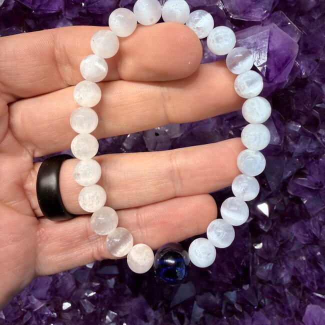 Selenite w/AAA Grade Blue Sapphire 10mm Bead Bracelets - 8mm