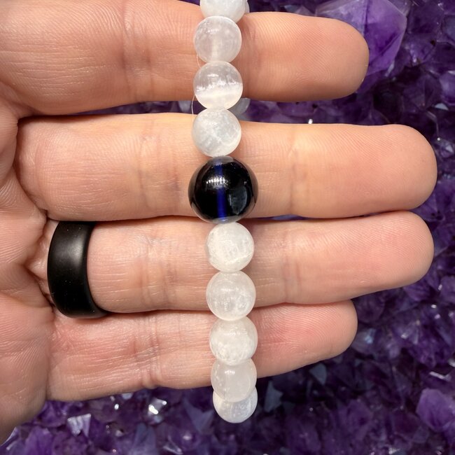 Selenite w/AAA Grade Blue Sapphire 10mm Bead Bracelets - 8mm