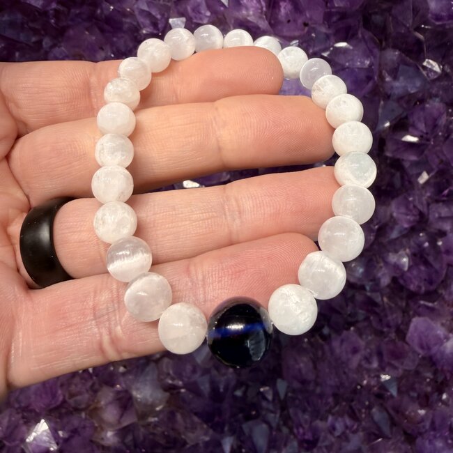 Selenite w/AAA Grade Blue Sapphire 10mm Bead Bracelets - 8mm