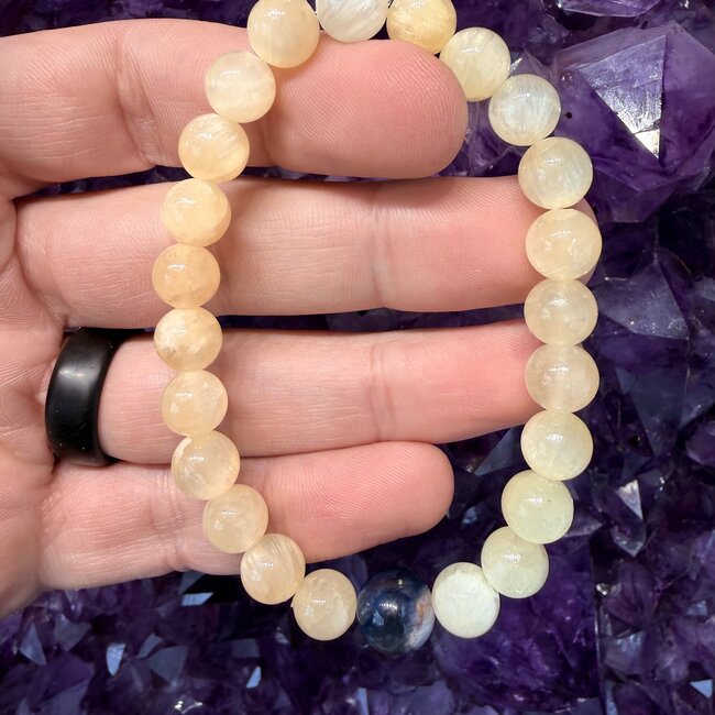 Golden Selenite (Satin Spar Gypsum) w/ 9mm Blue Richterite Bracelets - 8mm
