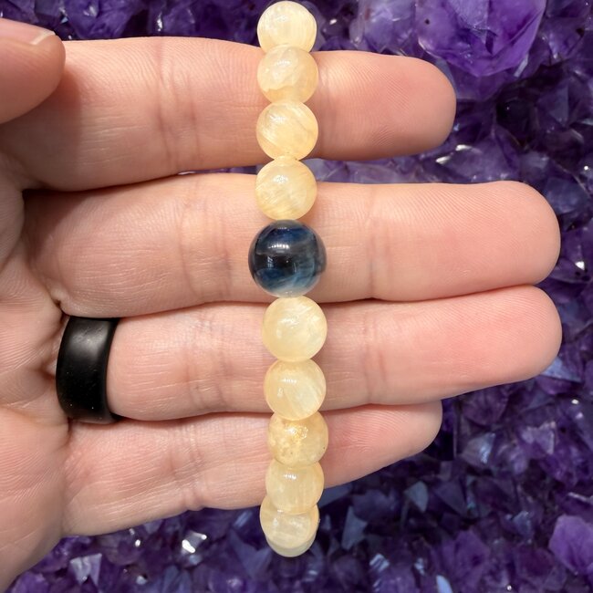 Golden Selenite (Satin Spar Gypsum) w/ 9mm Blue Richterite Bracelets - 8mm