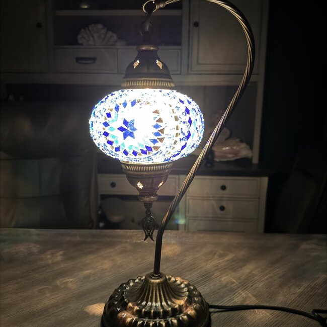 Turkish Mosaic Table Lamp #30 - Swan Neck - Medium Globe