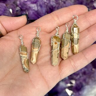 Leopardite Pendants - Wire Wrapped Faceted Points - Silver Plated