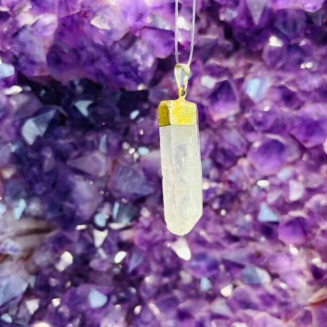 Clear Quartz Point Ornament - 1.5-2" Rough Raw Natural Gold (Plated) Cap