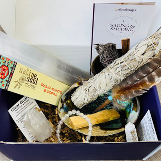 Cleansing & Clarity Kit - Selenite, Clear Quartz, Howlite, Sage, Palo, Aura Quartz, Feather, Shell
