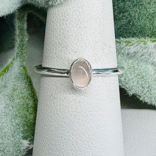 Rose Quartz Rings - Size 7 Oval Stackable - Bezel Set Sterling Silver