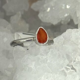 Carnelian Rings - Size 7 Teardrop Pear Faceted Stackable - Bezel Set Sterling Silver