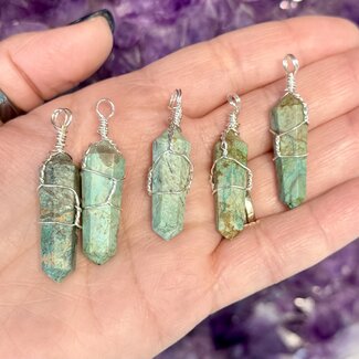 Turquoise Pendants - Wire Wrapped Faceted Points - Silver Plated