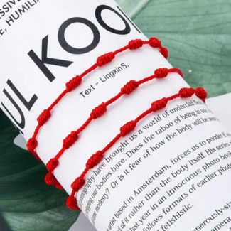 Seven 7 Knots Red String Bracelet - Adjustable Parachute Kabbalah Good Luck